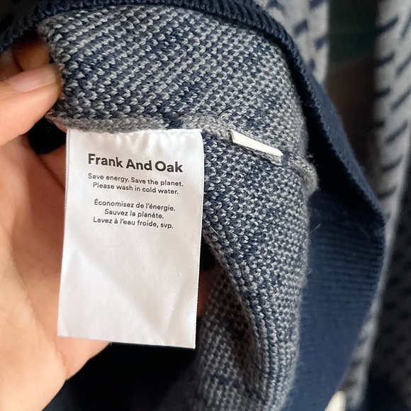 Frank & Oak Mens Knit Crewneck Merino-Wool Navy Blue-Gray Sweater Sz large - Picture 5 of 10